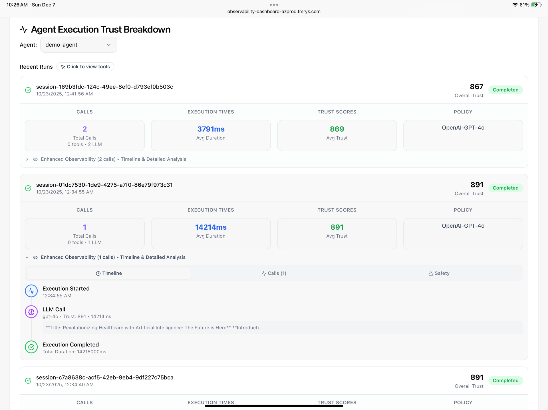 Observability Dashboard Documentation - Tumeryk