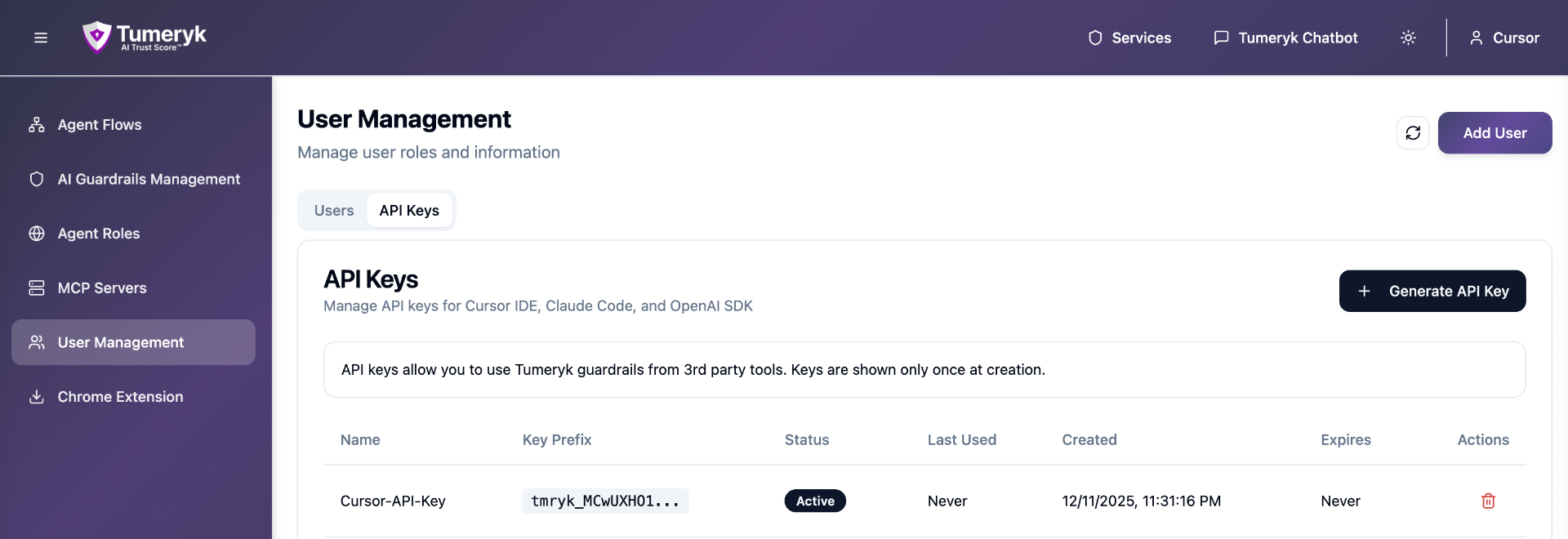 Screenshot – API Key List