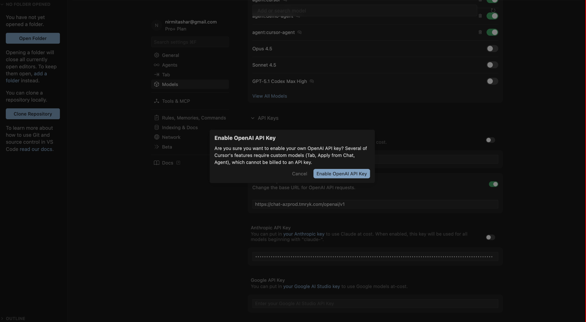 Screenshot – Base URL + API Key Settings