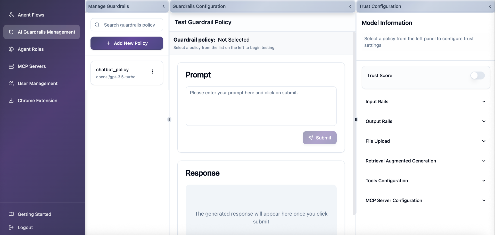 Screenshot – AI Guardrails Management
